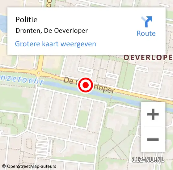 Locatie op kaart van de 112 melding: Politie Dronten, De Oeverloper op 10 april 2019 22:49