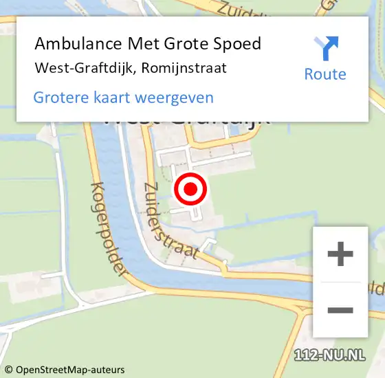 Locatie op kaart van de 112 melding: Ambulance Met Grote Spoed Naar West-Graftdijk, Romijnstraat op 11 april 2019 05:31