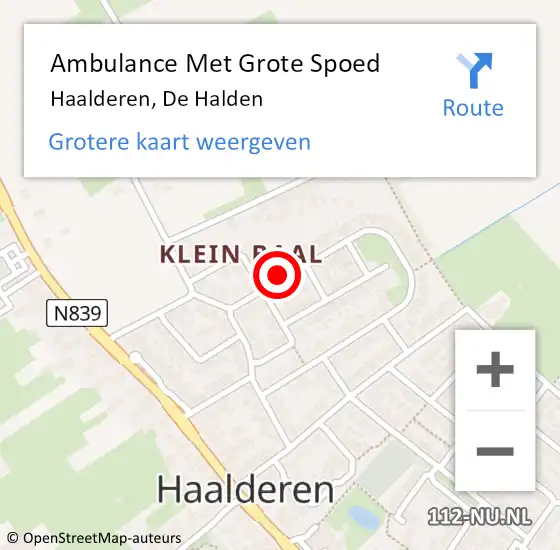 Locatie op kaart van de 112 melding: Ambulance Met Grote Spoed Naar Haalderen, De Halden op 11 april 2019 06:09