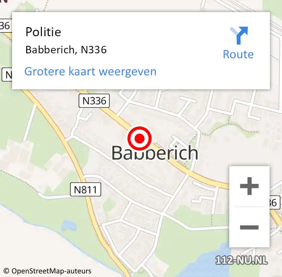 Locatie op kaart van de 112 melding: Politie Babberich, N336 op 11 april 2019 07:46