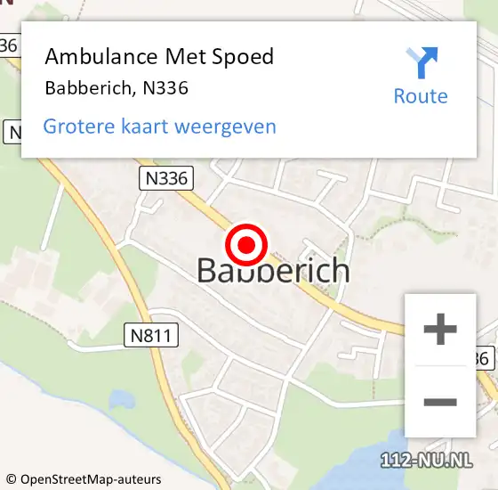 Locatie op kaart van de 112 melding: Ambulance Met Spoed Naar Babberich, N336 op 11 april 2019 07:48