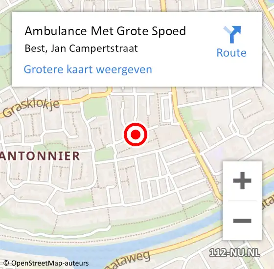 Locatie op kaart van de 112 melding: Ambulance Met Grote Spoed Naar Best, Jan Campertstraat op 11 april 2019 08:26