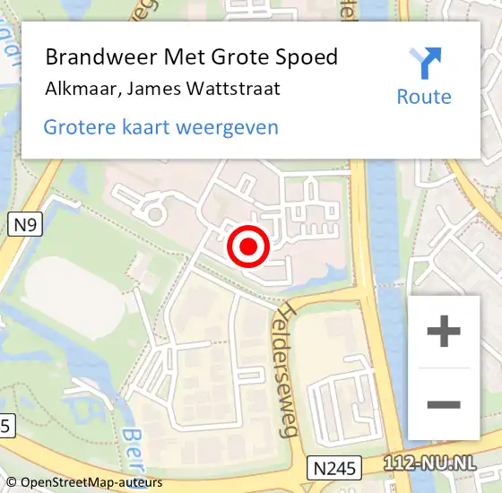 Locatie op kaart van de 112 melding: Brandweer Met Grote Spoed Naar Alkmaar, James Wattstraat op 11 april 2019 09:11