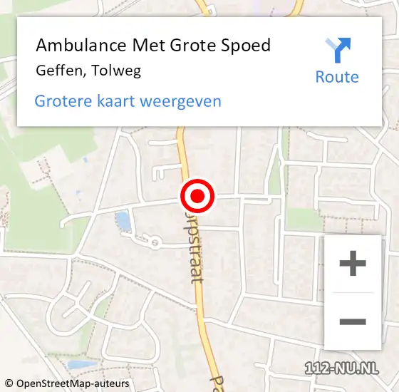 Locatie op kaart van de 112 melding: Ambulance Met Grote Spoed Naar Geffen, Tolweg op 11 april 2019 10:06