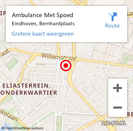 Locatie op kaart van de 112 melding: Ambulance Met Spoed Naar Eindhoven, Bernhardplaats op 11 april 2019 10:43
