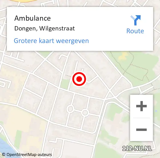 Locatie op kaart van de 112 melding: Ambulance Dongen, Wilgenstraat op 11 april 2019 12:31