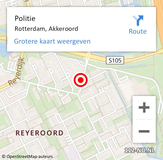 Locatie op kaart van de 112 melding: Politie Rotterdam, Akkeroord op 11 april 2019 14:38