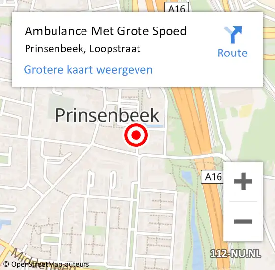 Locatie op kaart van de 112 melding: Ambulance Met Grote Spoed Naar Prinsenbeek, Loopstraat op 11 april 2019 15:39