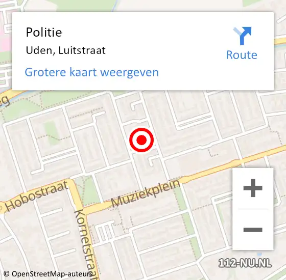 Locatie op kaart van de 112 melding: Politie Uden, Luitstraat op 11 april 2019 15:44