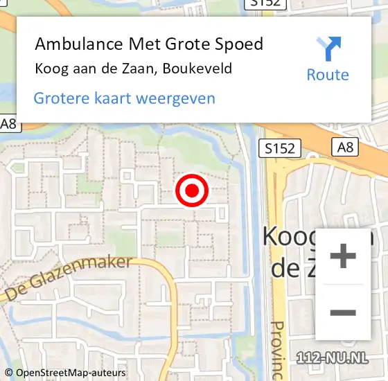 Locatie op kaart van de 112 melding: Ambulance Met Grote Spoed Naar Koog aan de Zaan, Boukeveld op 11 april 2019 15:57