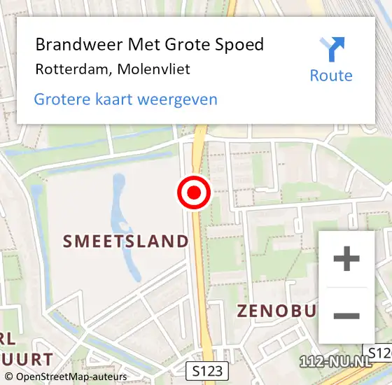 Locatie op kaart van de 112 melding: Brandweer Met Grote Spoed Naar Rotterdam, Molenvliet op 11 april 2019 18:32