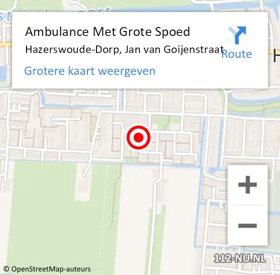 Locatie op kaart van de 112 melding: Ambulance Met Grote Spoed Naar Hazerswoude-Dorp, Jan van Goijenstraat op 11 april 2019 19:14