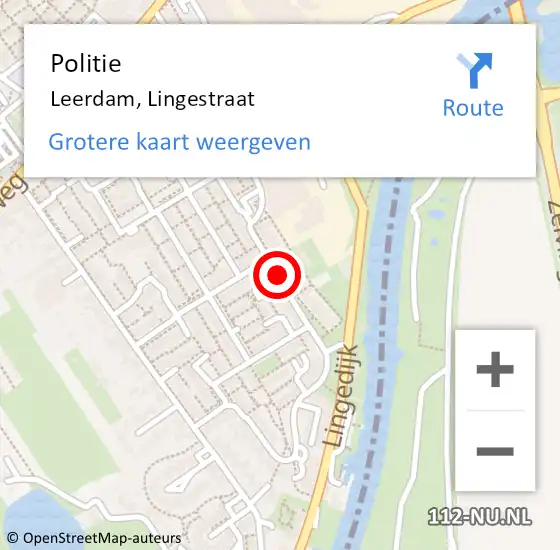 Locatie op kaart van de 112 melding: Politie Leerdam, Lingestraat op 11 april 2019 19:43