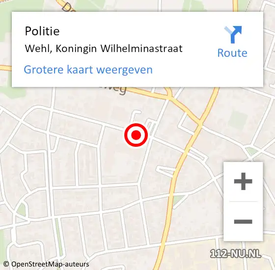 Locatie op kaart van de 112 melding: Politie Wehl, Koningin Wilhelminastraat op 11 april 2019 19:45