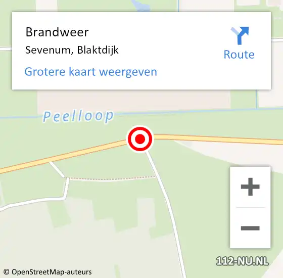 Locatie op kaart van de 112 melding: Brandweer Sevenum, Blaktdijk op 11 april 2019 21:57