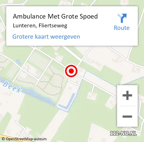 Locatie op kaart van de 112 melding: Ambulance Met Grote Spoed Naar Lunteren, Fliertseweg op 12 april 2019 05:51