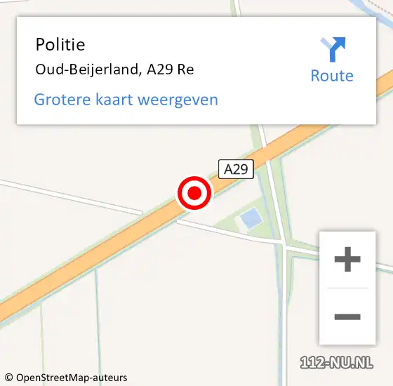 Locatie op kaart van de 112 melding: Politie Oud-Beijerland, A29 Re op 12 april 2019 07:52