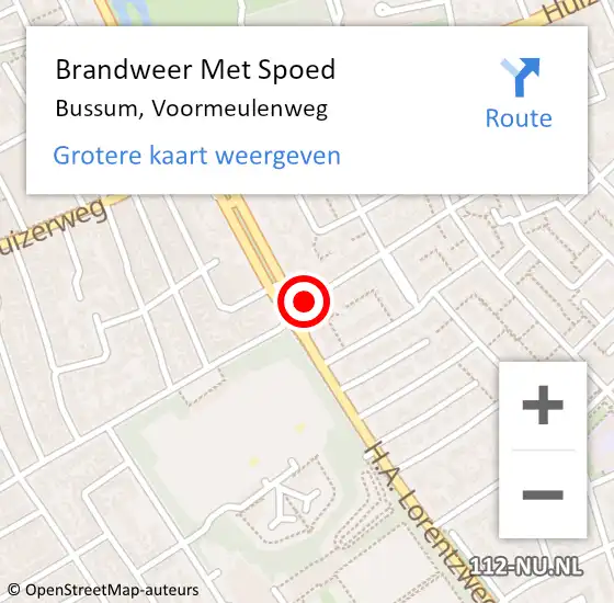 Locatie op kaart van de 112 melding: Brandweer Met Spoed Naar Bussum, Voormeulenweg op 12 april 2019 09:06