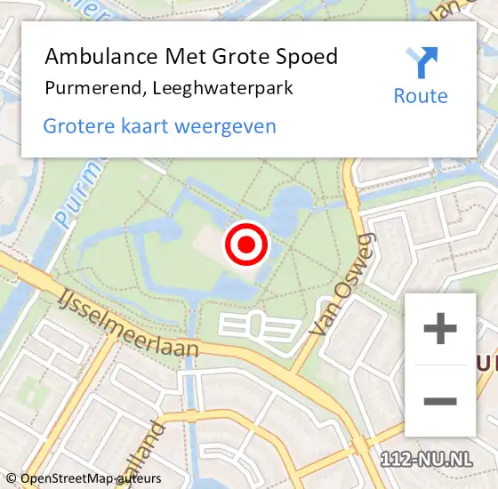 Locatie op kaart van de 112 melding: Ambulance Met Grote Spoed Naar Purmerend, Leeghwaterpark op 12 april 2019 12:19
