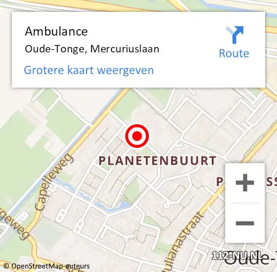 Locatie op kaart van de 112 melding: Ambulance Oude-Tonge, Mercuriuslaan op 12 april 2019 12:35