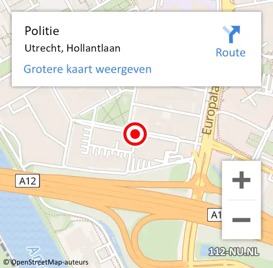 Locatie op kaart van de 112 melding: Politie Utrecht, Hollantlaan op 12 april 2019 12:37