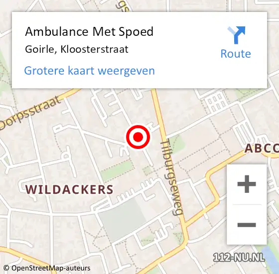 Locatie op kaart van de 112 melding: Ambulance Met Spoed Naar Goirle, Kloosterstraat op 12 april 2019 12:57