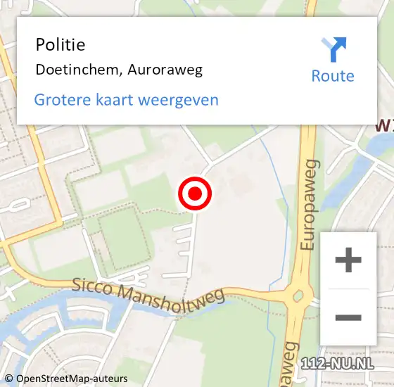 Locatie op kaart van de 112 melding: Politie Doetinchem, Auroraweg op 12 april 2019 13:46