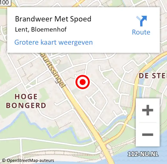 Locatie op kaart van de 112 melding: Brandweer Met Spoed Naar Lent, Bloemenhof op 12 april 2019 14:14