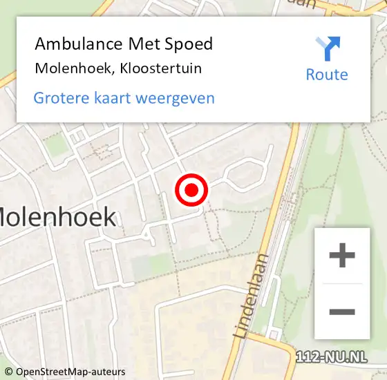 Locatie op kaart van de 112 melding: Ambulance Met Spoed Naar Molenhoek, Kloostertuin op 12 april 2019 14:52