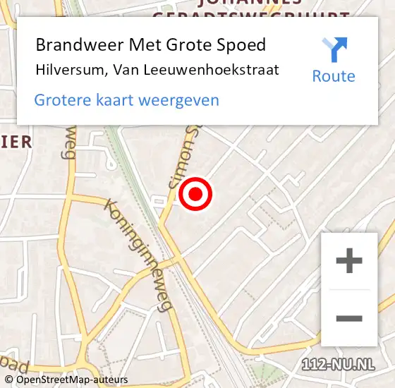 Locatie op kaart van de 112 melding: Brandweer Met Grote Spoed Naar Hilversum, Van Leeuwenhoekstraat op 12 april 2019 15:31