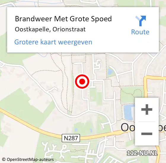 Locatie op kaart van de 112 melding: Brandweer Met Grote Spoed Naar Oostkapelle, Orionstraat op 12 april 2019 16:50