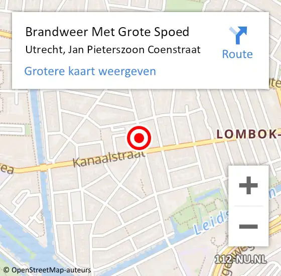 Locatie op kaart van de 112 melding: Brandweer Met Grote Spoed Naar Utrecht, Jan Pieterszoon Coenstraat op 12 april 2019 20:08