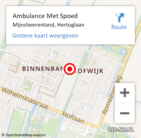 Locatie op kaart van de 112 melding: Ambulance Met Spoed Naar Mijnsheerenland, Hertoglaan op 12 april 2019 23:39