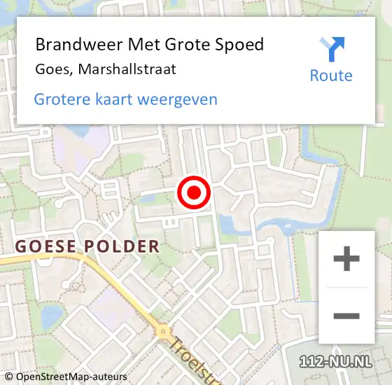 Locatie op kaart van de 112 melding: Brandweer Met Grote Spoed Naar Goes, Marshallstraat op 29 maart 2014 07:03