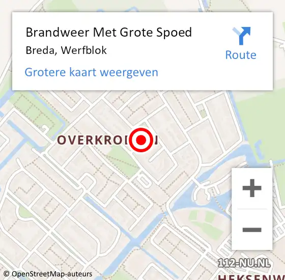 Locatie op kaart van de 112 melding: Brandweer Met Grote Spoed Naar Breda, Werfblok op 12 april 2019 23:56
