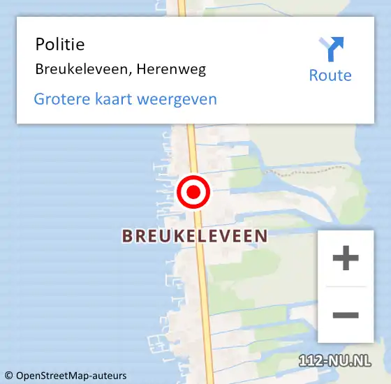 Locatie op kaart van de 112 melding: Politie Breukeleveen, Herenweg op 13 april 2019 02:07