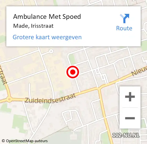 Locatie op kaart van de 112 melding: Ambulance Met Spoed Naar Made, Irisstraat op 13 april 2019 02:37