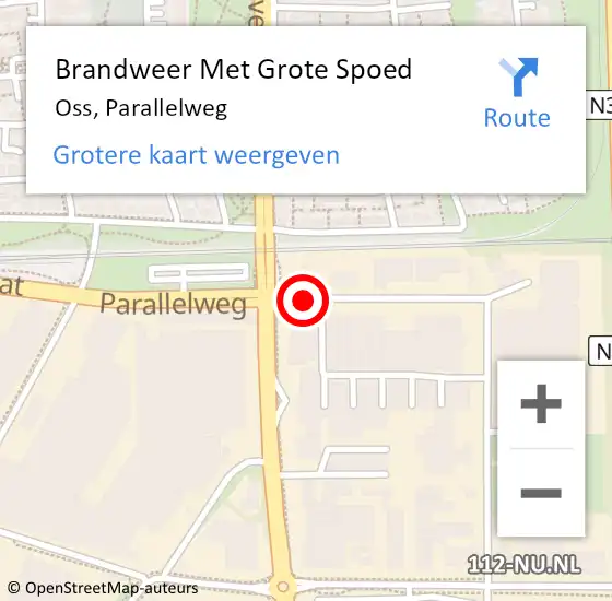 Locatie op kaart van de 112 melding: Brandweer Met Grote Spoed Naar Oss, Parallelweg op 13 april 2019 08:50