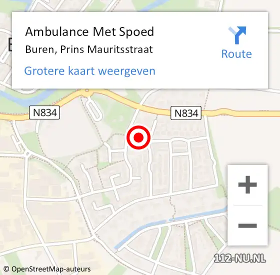 Locatie op kaart van de 112 melding: Ambulance Met Spoed Naar Buren, Prins Mauritsstraat op 13 april 2019 09:12