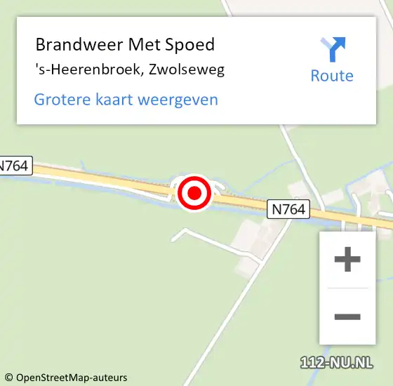 Locatie op kaart van de 112 melding: Brandweer Met Spoed Naar 's-Heerenbroek, Zwolseweg op 29 maart 2014 08:09