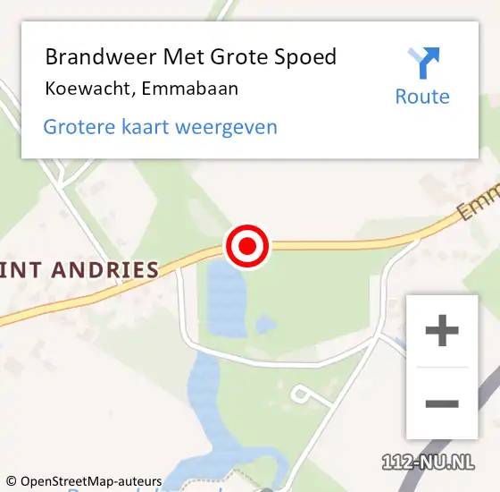 Locatie op kaart van de 112 melding: Brandweer Met Grote Spoed Naar Koewacht, Emmabaan op 13 april 2019 11:04