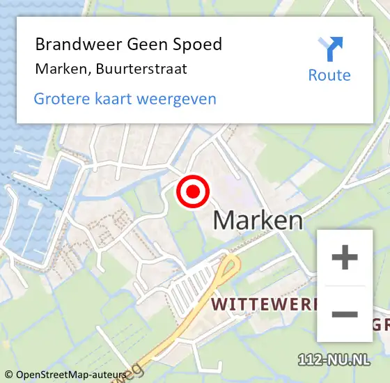 Locatie op kaart van de 112 melding: Brandweer Geen Spoed Naar Marken, Buurterstraat op 13 april 2019 11:44