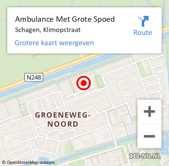 Locatie op kaart van de 112 melding: Ambulance Met Grote Spoed Naar Schagen, Klimopstraat op 13 april 2019 12:10