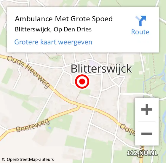 Locatie op kaart van de 112 melding: Ambulance Met Grote Spoed Naar Blitterswijck, Op den Dries op 13 april 2019 12:22