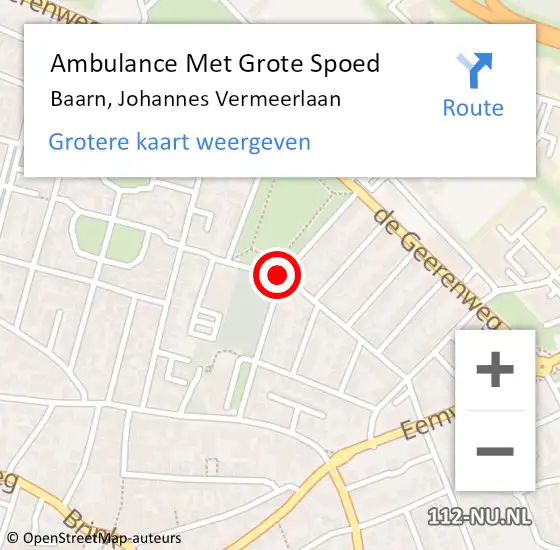 Locatie op kaart van de 112 melding: Ambulance Met Grote Spoed Naar Baarn, Johannes Vermeerlaan op 13 april 2019 12:25