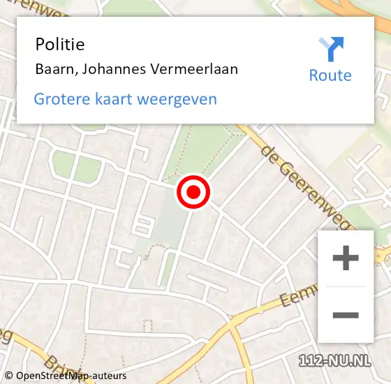 Locatie op kaart van de 112 melding: Politie Baarn, Johannes Vermeerlaan op 13 april 2019 12:25