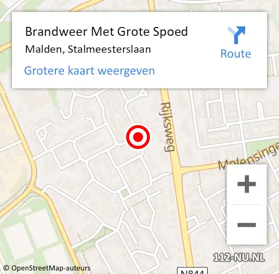 Locatie op kaart van de 112 melding: Brandweer Met Grote Spoed Naar Malden, Stalmeesterslaan op 13 april 2019 12:51