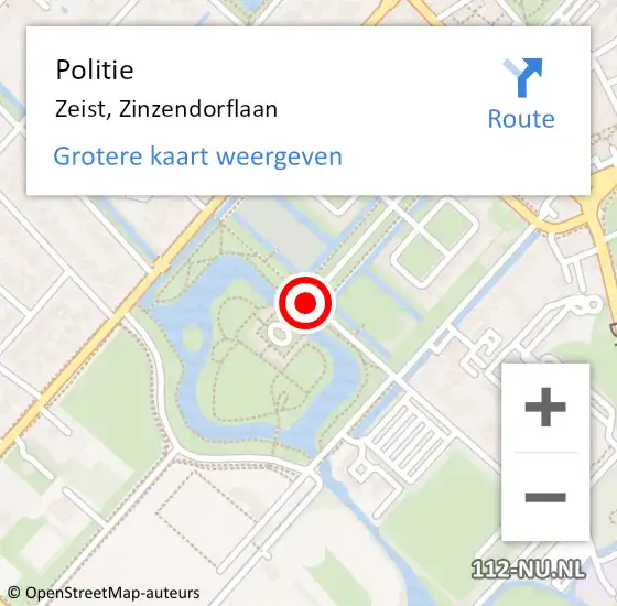 Locatie op kaart van de 112 melding: Politie Zeist, Zinzendorflaan op 13 april 2019 14:23