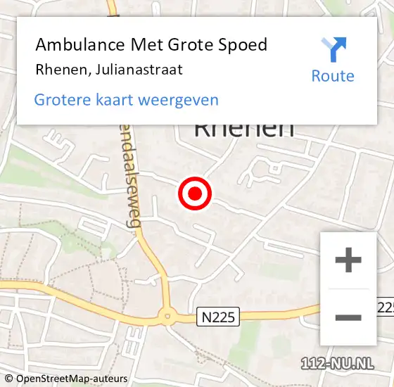 Locatie op kaart van de 112 melding: Ambulance Met Grote Spoed Naar Rhenen, Julianastraat op 13 april 2019 14:40