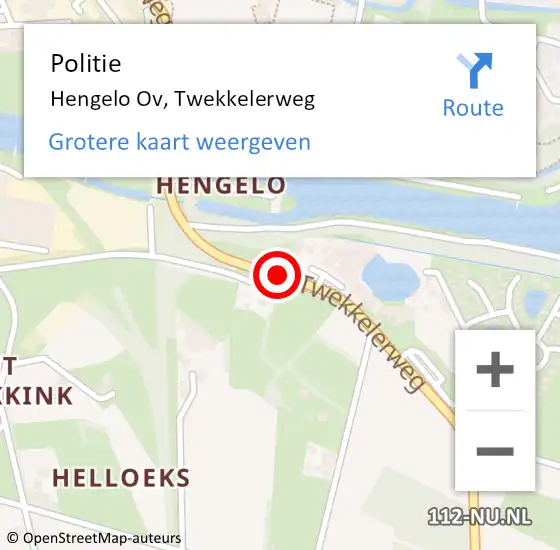 Locatie op kaart van de 112 melding: Politie Hengelo Ov, Twekkelerweg op 13 april 2019 16:30